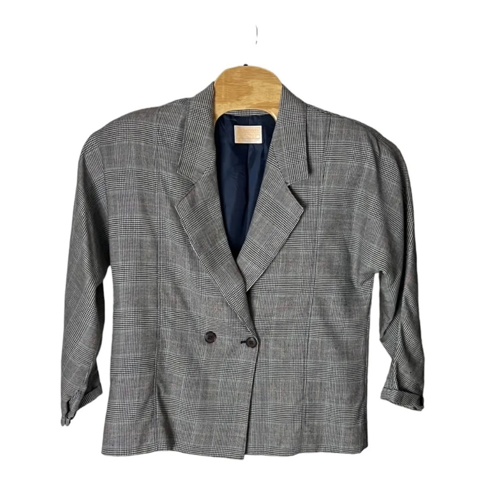 Vintage Pendleton Blazer Jacket Womens Size‎ 8 Tan Houndstooth 100% Wool